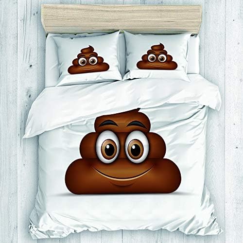 CHANHAAN Duvet Cover Set,Comic Brown LOL Poo Emoticon Emoji Poop Face Abstract Crap Funny Shit Toilet Bullshit Design Smell,Decorative 3 Piece Bedding Set with 2 Pillow Shams Queen Size