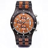 Bewell W109D Sub-dials Wooden Watch Quartz Analog Movement Date Wristwatch for Men