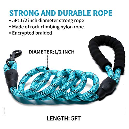 Doyoo 5 FT Strong Dog Leash with Comfortable Padded Handle and Highly Reflective Threads Dog Leashes for Medium and Large Dogs