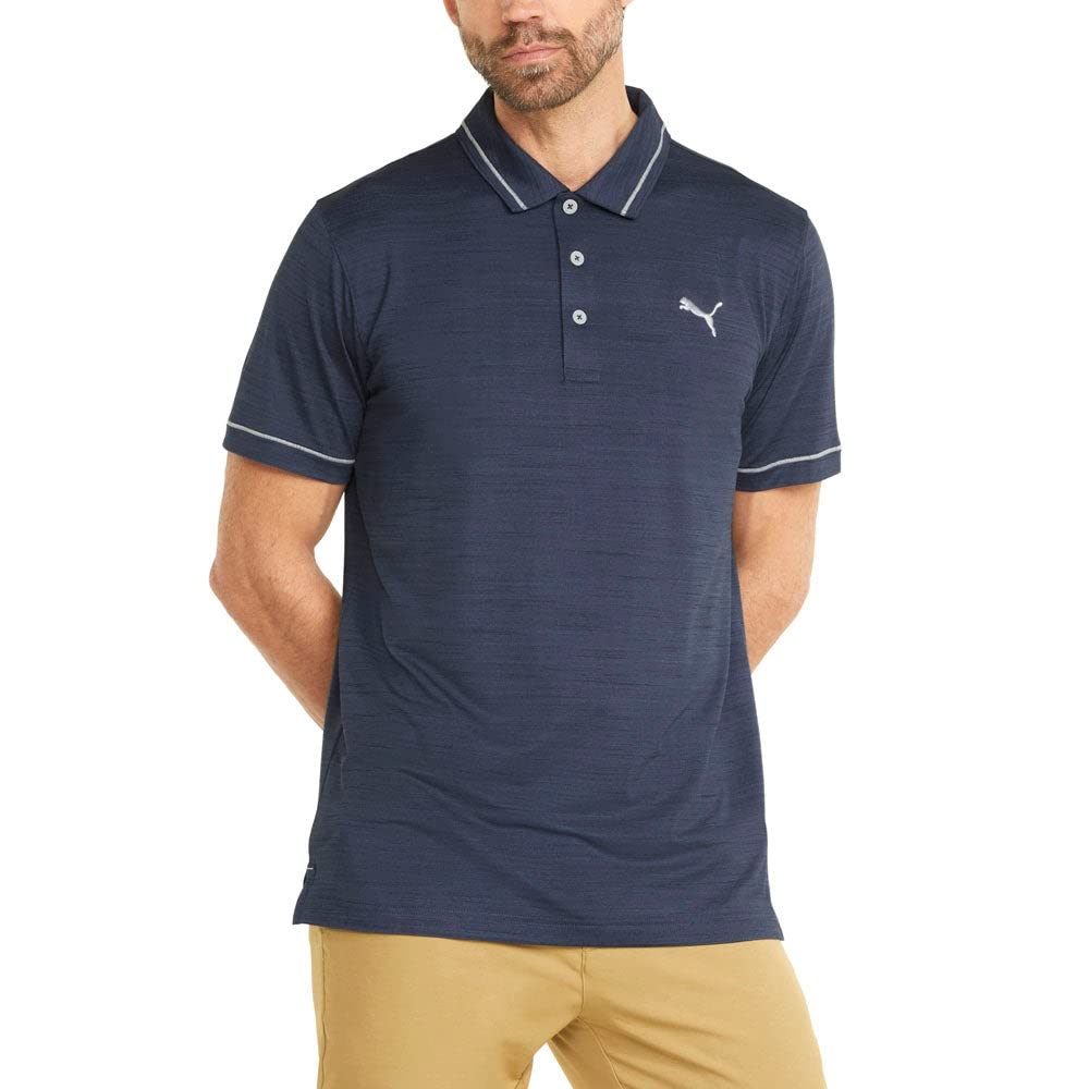 PUMA Men's Cloudspun Monarch Polo, Navy Blazer Heather-high Rise, X-Large
