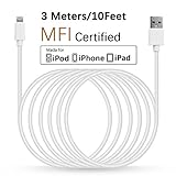 Linkpin 10ft (3 Meters) Lightning Cable (Apple MFI Certified) Sync and Fast Charging for iPhone iPad iPod Ultra-High Lifespan - White