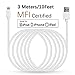 Linkpin 10ft (3 Meters) Lightning Cable (Apple MFI Certified) Sync and Fast Charging for iPhone iPad iPod Ultra-High Lifespan - White (3m/10ft, white3)