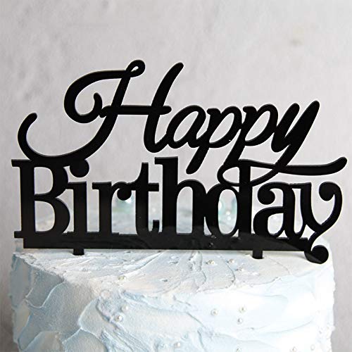 Happy Birthday Cake Topper Black Monogram Party Decorations Banner Letters Flags for 1st one 16th 18 21 30 40 60 90 Birthday Celebration 100