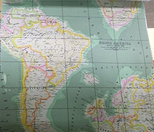 Linen World Map Fabric Print by the Yard (1 yard)