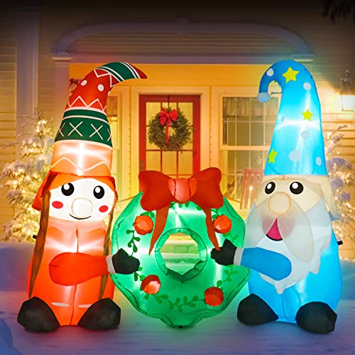 Rocinha 6 FT Christmas Inflatables Christmas Gnomes with Wreath