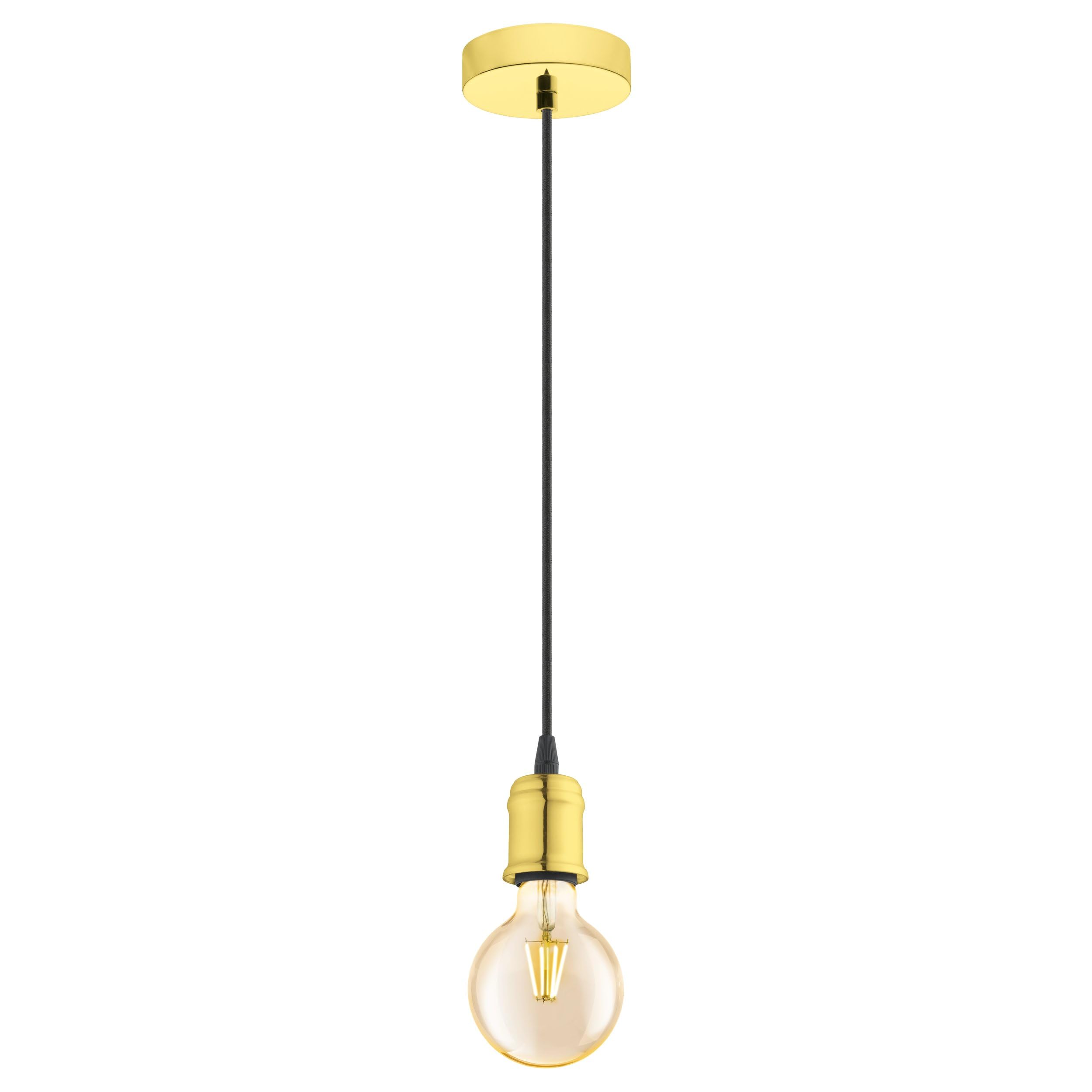 Eglo Pendant Light Yorth, 1-Light Cord Pendant Vintage, Industrial, Hanging Lamp Made of Steel in Brass, Cable in Black, Dining Table Lamp, Living Room Hanging Light with E27 Socket
