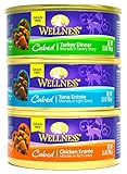 Wellness Natural Grain-Free Cubed Wet Cat Food Variety Pack Box - 3 Flavors (Tuna, Turkey, and Chicken) - 12 (5.5 Ounce) Cans - 4 of Each Flavor