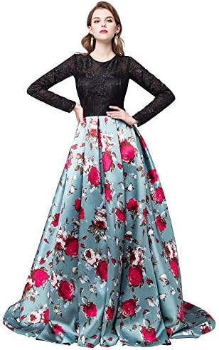 mashahan Women Floral Long Sleeves Prom Dresses 2017 Evening Gowns Black US8