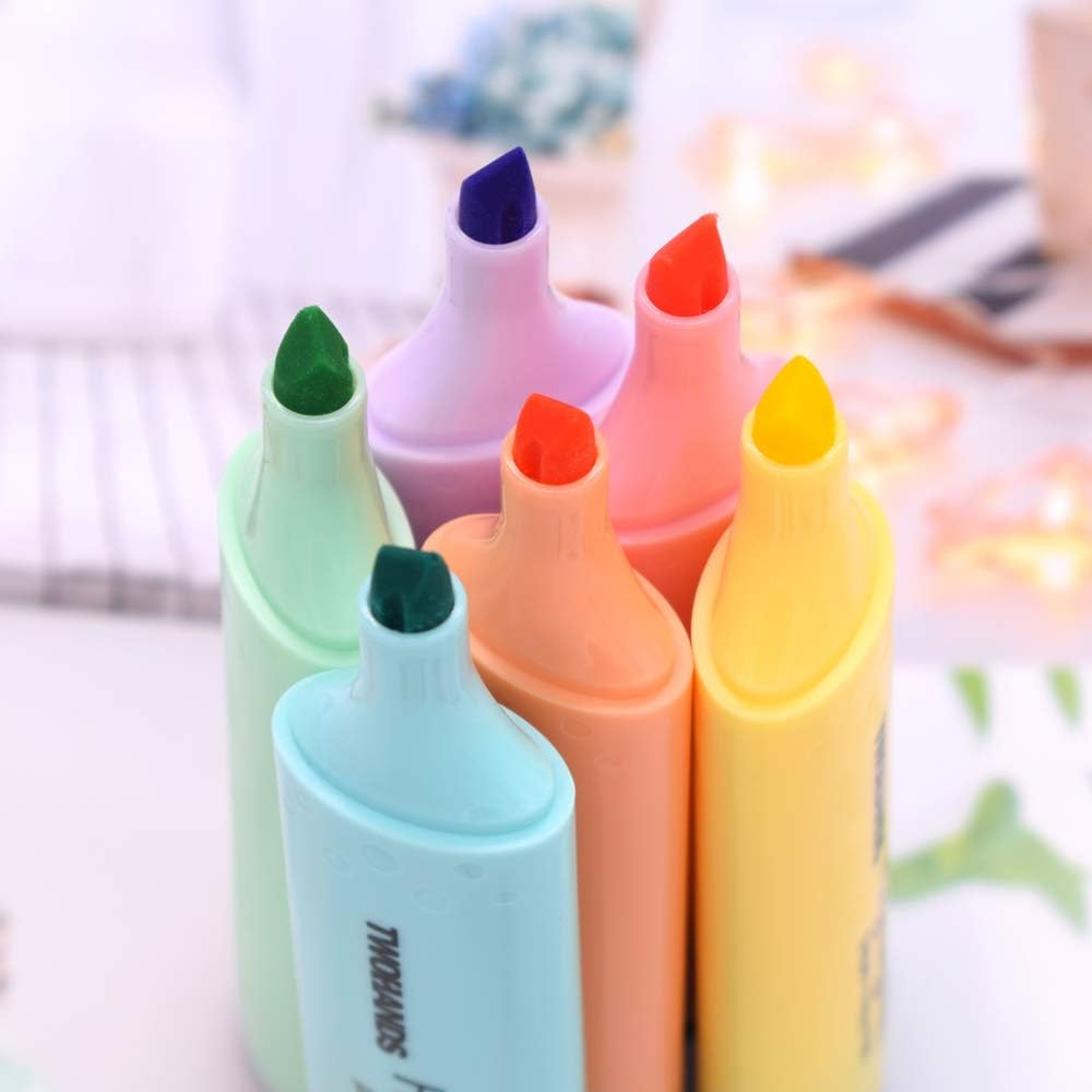 TWOHANDS Highlighter, Chisel Tip Marker Pen, 6 Assorted Pastel Colors, for Adults & Kids, with Large Ink Reservoir for Extra Long Marking Performance 20079 : Office Products