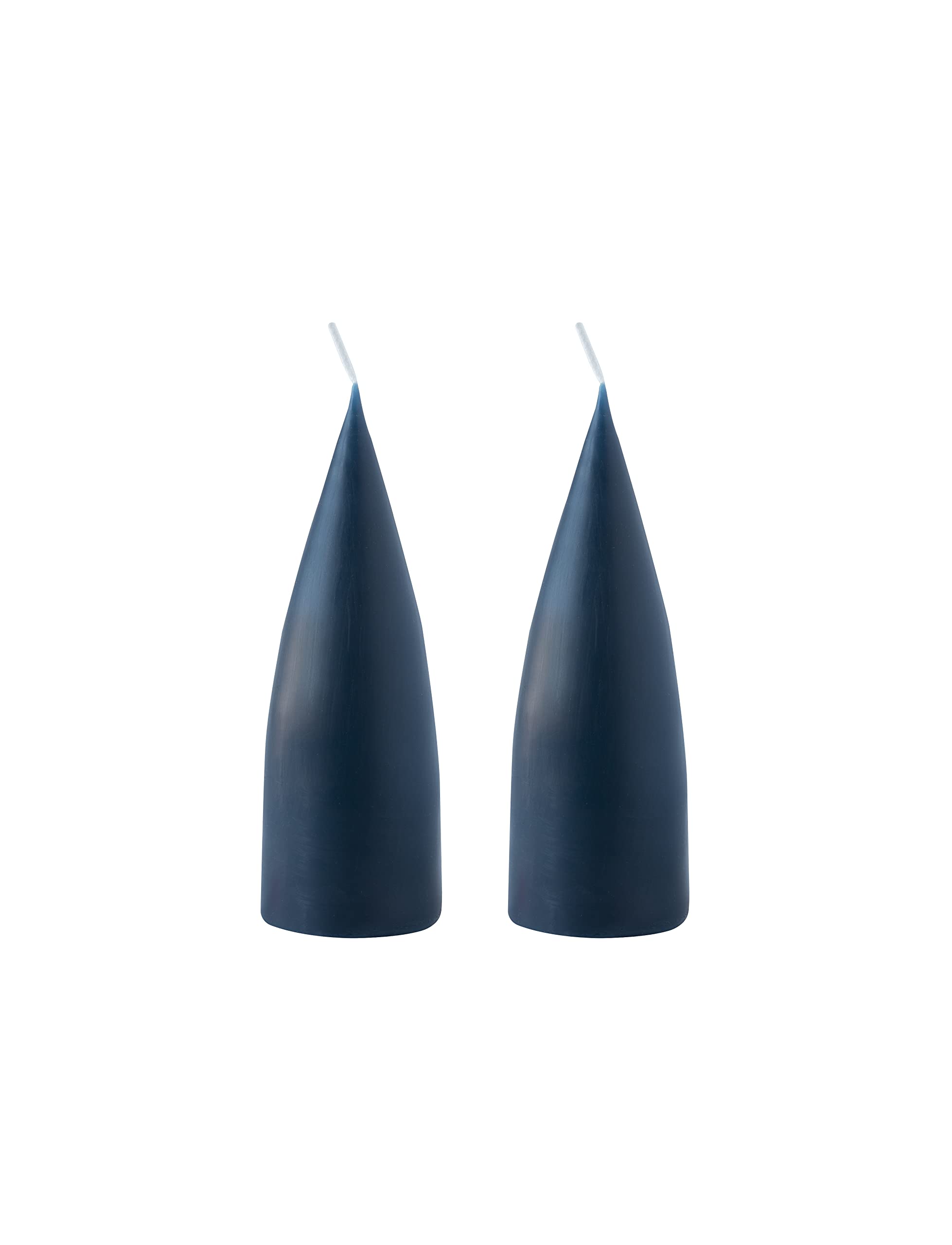 Kunstindustrien® Cone Shaped Candles, Made in Denmark, 43 colours available, Dripless & Smokeless Pillar Candles, Candles long burning 15 hours, Unscented Candle gift set, 2pcs. 6.5x16cm (Marine Blue)