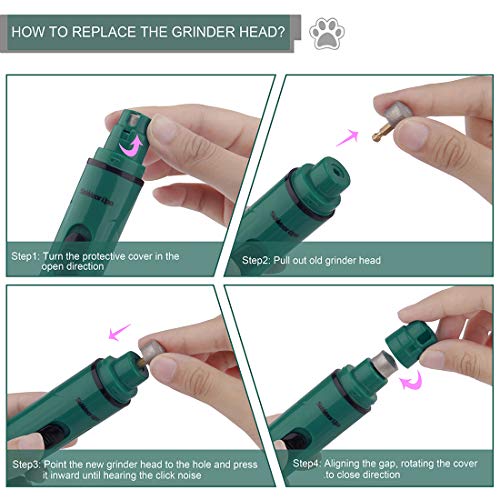 Dog Nail Grinder,2 Speed Electric Pet Nail Trimmer Clippers File/Rechargeable Pet Grooming Kit for Small Medium Large Pets Cats(Stylish Green) - Thumbnail 6