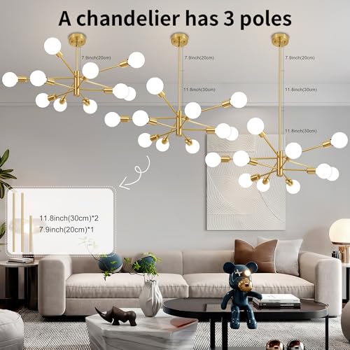 Deyidn - Lámpara de araña moderna dorada de mediados de siglo, 10 luces E26 para sala de estar, cocina, dormitorio, comedor y granja
