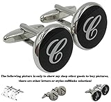 GGemony Men's Fashion Luxurious Tuxedo Shirts 2PCS Cufflinks, Gift Box- Premium Quality Personalized Alphabet Letter-C-Black