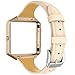 Wearlizer Compatible for with Fitbit Blaze Band Leather New Metal Frame Classic Genuine Leather Wristband Strap Accessory Fit bit Blaze Sleam Leather Band Beige