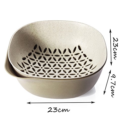 Oak-Pine 2-in-1 Multipurpose Plastic & Wheat Straw Drain Basket Bowl Food Wash Strainers Collapsible Colanders Kitchen Strainer for Vegetables Fruit Kitchen Tool (Kahki)