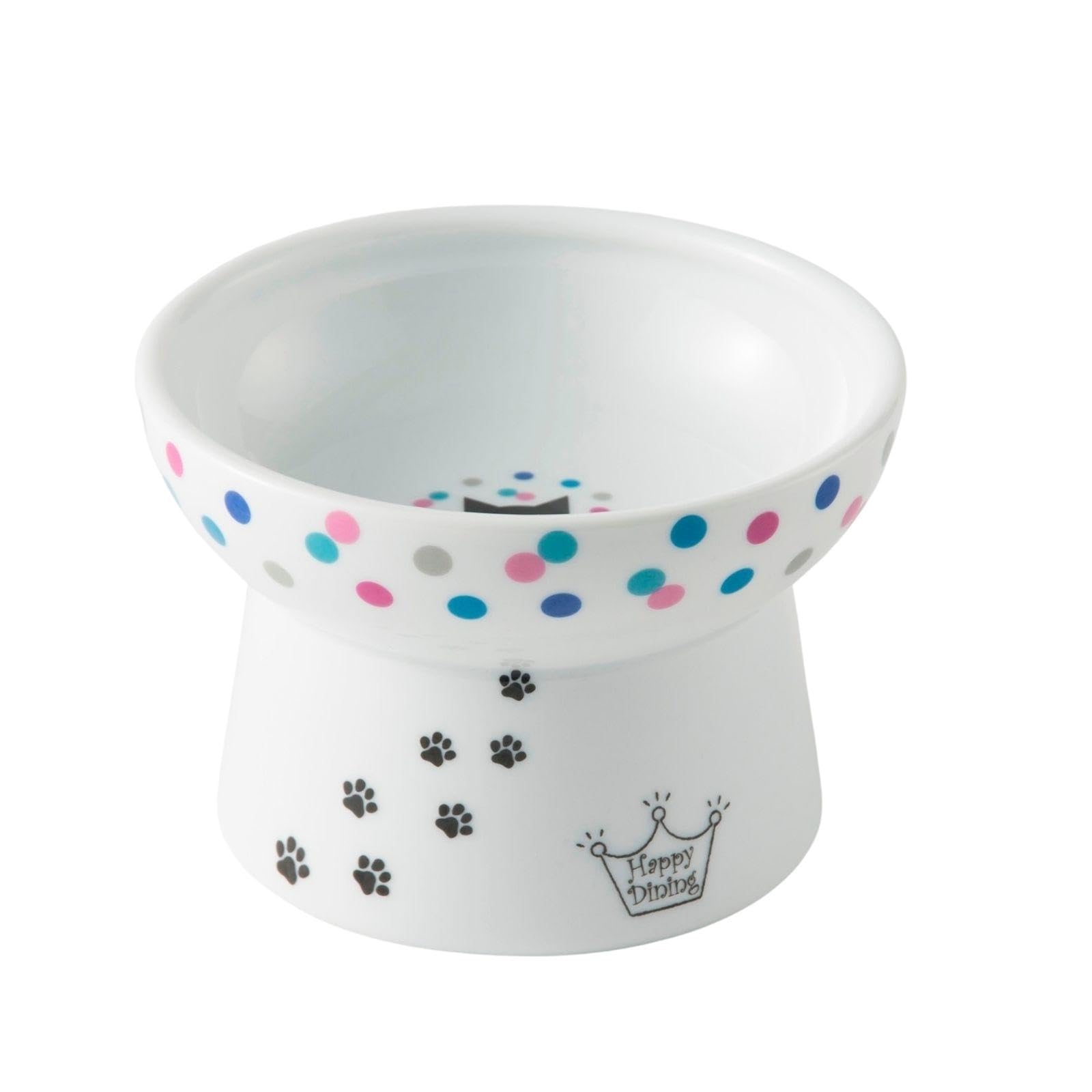Photo 1 of Necoichi Raised Cat Food Bowl – Ceramic Elevated Cat Bowl for Whisker & Neck Fatigue, Dishwasher Microwave Safe – Non-Slip & Anti Vomiting Ergonomic Design (Colorful Dots, Regular)