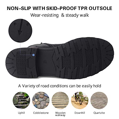 GM GOLAIMAN Men's Combat Boots Winter Work-Lace Up Zip Apron Toe Ankle High Boot for Hiking Motorcycle Riding Military Tactical Black 12 - Thumbnail 3