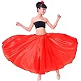 VNOEVW Girls Satin Full Long Skirt for Circle Belly Dance Folkloric Mexican Performance Prom Photoshoot