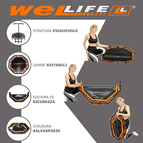 Wellife-Faltbares-Fitness-Trampolin-122-cm-PRO-Fitness-Rebounder-Matte-fuer-Erwachsene-und-Kinder-Gummibaender-mit-verstellbarem-Griff-Funktionelles-Fitness-Training