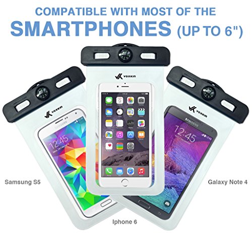 Voxkin Premium Quality Universal Waterproof Case Including Armband ✚ Compass ✚ Lanyard - Best Water Proof, Dustproof, Snowproof Bag for iPhone 6S, 6, 6 Plus, 5, Galaxy S6 S5 Note 4 or Any Phone