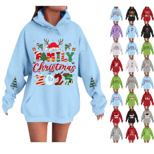 Hoodies for Women UK Christmas Jumper Long Sleeve Christmas Hoodies for Women Oversized Sweatshirt for Womens With Adorable Gnome Graphic Comfortable Hooded Pullover