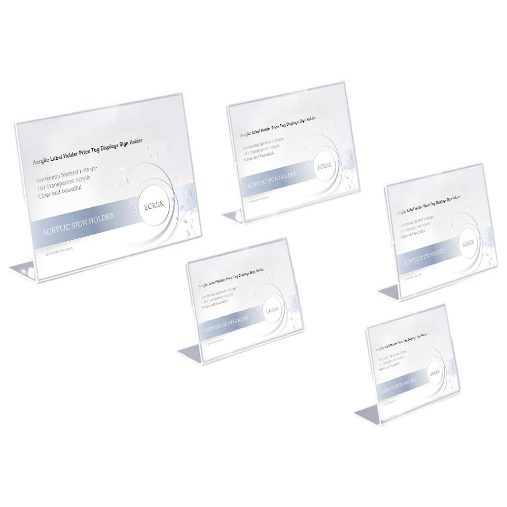 Photo 1 of ECKEK Acrylic Label Holder Price Tag Displays Sign Holder Horizontal Slanted L-Shape Table Top Sign Stand 10 Pack (70*50mm/2.76*1.97inches)