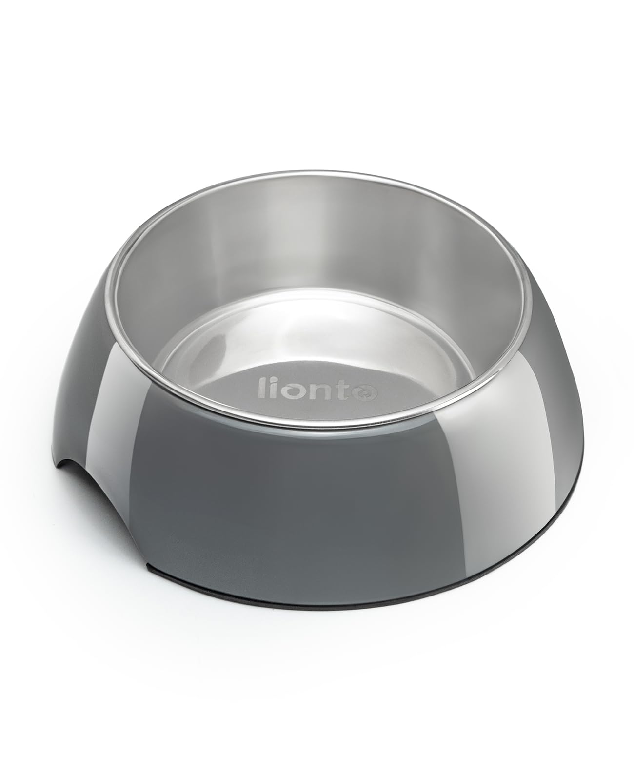 lionto Melamine Feeding Bowl with Non-Slip Base, Removable 210 ml Bowl Made of Robust & Odourless Stainless Steel, Easy to Clean, Ergonomic Design, for Dogs and Cats, Grey