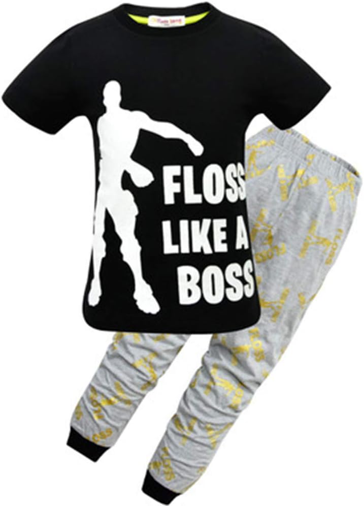 Floss Like a Boss T Shirt and Pants for Boys Black White Cotton Short Pajamas Pants Set
