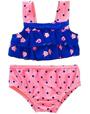 Carters Newborn Infant Girls Fish and Polka Dots 2 Piece Swimsuit