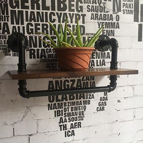 QBDS Wall Decorations LOFT Do Old Creative Solid Wood Bookshelf Shelf Retro Water Pipe Iron Wall Decorative pendant (Color : Black)