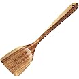 FJNATINH Large Wooden Wok Spatula, 13 Inch Natural Teak Long Handle Turner Coated Natural Resin, Handmade for Non-stick Cookware