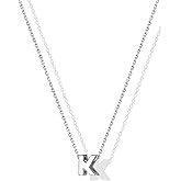 SILVERCUTE Valentines Day Gifts for Her - Small 925 Sterling Silver Initial Necklace for Women,Tiny Silver Initial Pendant Tiny Letter Necklace with Adjustable Chain,16"-18"
