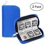 22 Slots SD SDHC MMC CF Micro SD Memory Card Case Holder Pouch Zippered Storage Bag (Blue) - 2 Pack