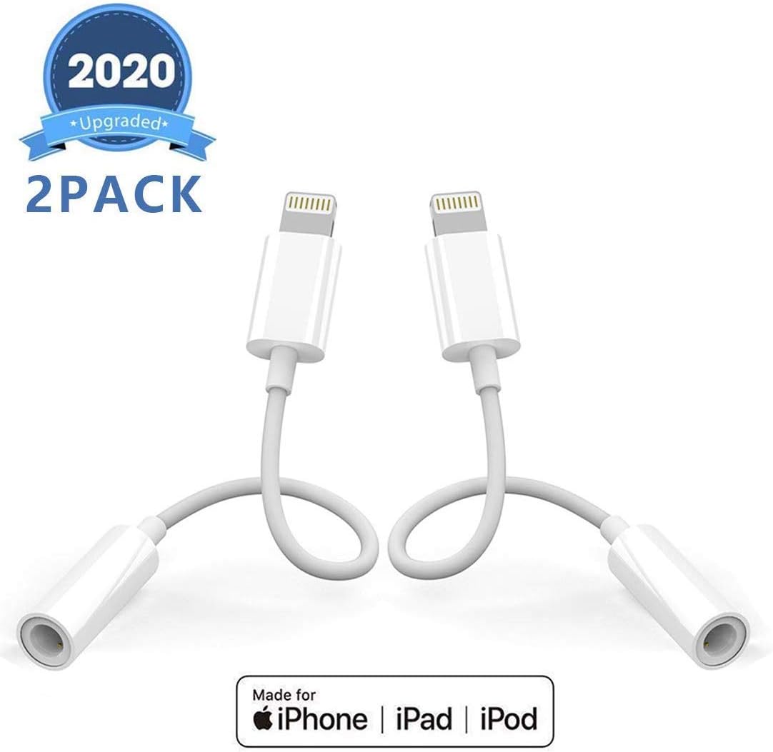 [2pack] Lighting to 3.5mm Headphone Jack Adapter for iPhone 8, Connector Aux Audio Earphone Dongle Stereo Cable for iPhone 7/7 Plus/8/8 Plus/X 10/XS/Xs Max/XR Support iOS 12