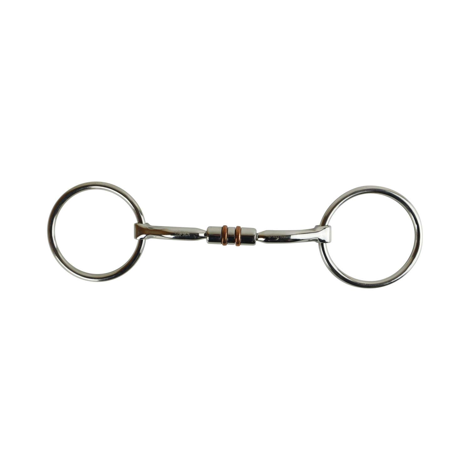 AK Loose Ring Rotary Curved Snaffle Horse Riding Bits with double cooper roller AKRS-2619 (5'', Silver)