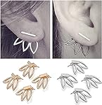 Sc0nni 4 pairs Lotus Flower Earrings Jewelry Simple Chic Earrings Best Gift for others（Gold & Silver）
