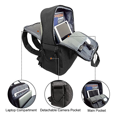 Victoriatourist DSLR Camera Backpack with Waterproof Rain Cover Fits 16 Inch Laptops, Black - Thumbnail 3