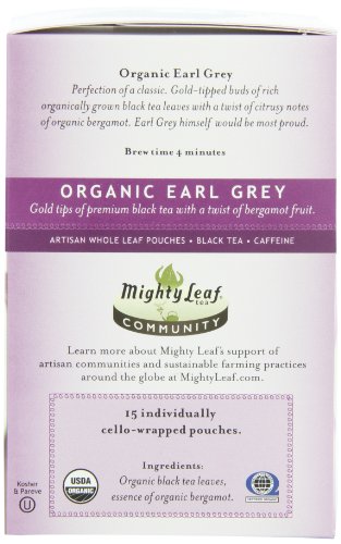 Mighty Leaf Black Tea, Organic Earl Grey, 15 Pouches (Pack of 3) Package May Vary