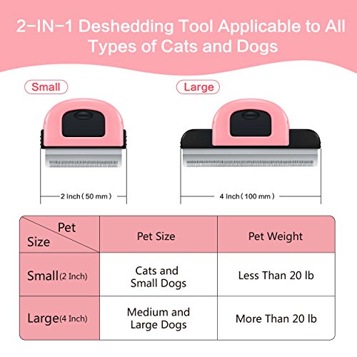 BIBTIM 2-In-1 Deshedding Tool Professional Pet Grooming Brush Kit Best Dog and Cat Hair Shedding Comb, Pink
