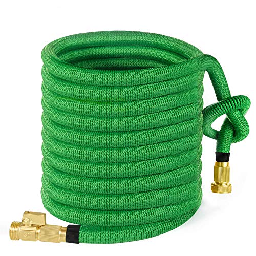 MoonLa 75ft Garden Hose, Expandable Water Hose with 3/4" Solid Brass Fittings, Extra Strength Fabric - Flexible Expanding Hose with Free Storage Sack