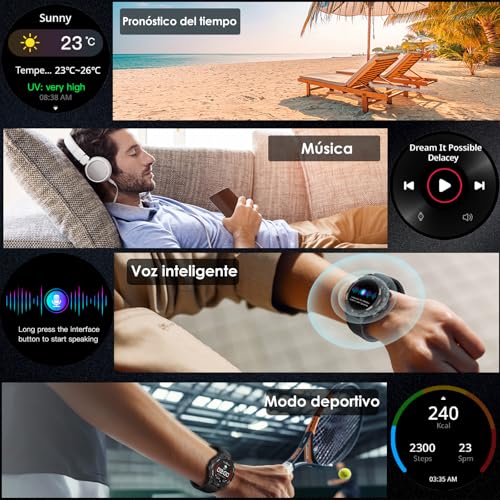 AURAFIT Reloj Inteligente Smartwatch 1.43 AMOLED, GPS Fitness Tracker,a 5ATM Impermeable, Llamadas Bluetooth, Reloj Deportivo Hombres, Incluye Correa Adicional Compatible con Android iOS