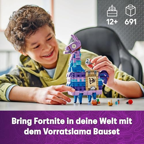 LEGO Fortnite Vorratslama Spielzeug - Spielfigur zum Bauen & Sammeln aus Videospiel - Zubehör wie Schlürfsaft - Gaming Spielset - Gamer Geschenk für Jungen, Mädchen und Teenager ab 12 Jahren - 77071