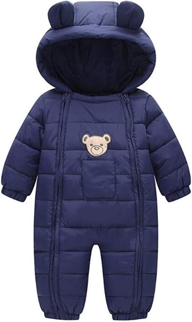 Infant Baby Down Snowsuit Winter Warm Hooded Romper Zip up Outerwear Jumpsuit