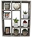 Vintage Rustic Torched Wood Rustic Freestanding & Wall Mountable Shadow Box Display Frame with 9 Compartments - Wooden Farmhouse/White Washed Home Decor Picture Shelf for Kitchen, Bedrooms, Bathroom