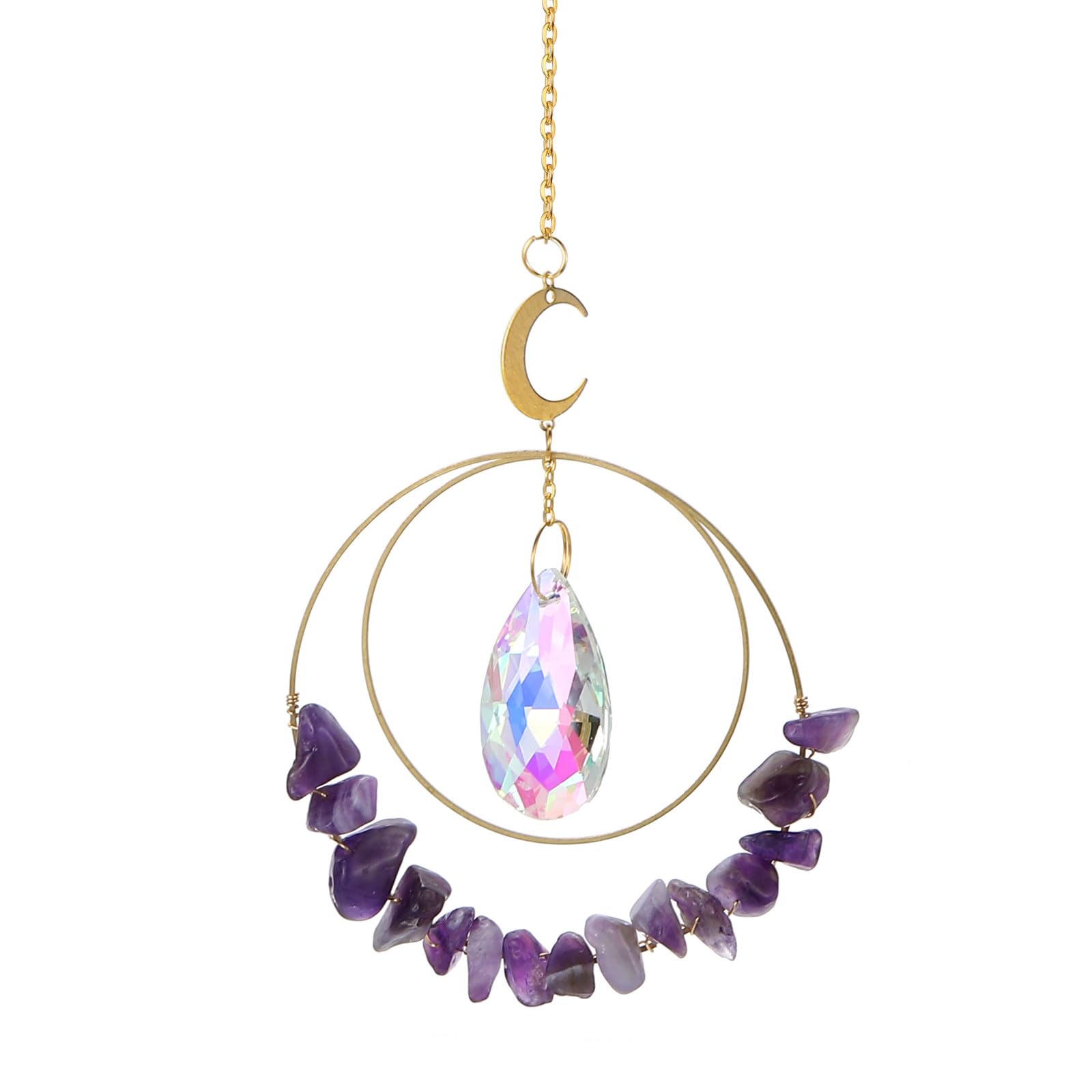 PATIKIL Colorful Crystal Suncatchers, Windows Hanging Outdoor Indoor Decor Crystals with Chain Round Gemstone Prism Home Garden Wedding Party Decor Car Pendant, Purple