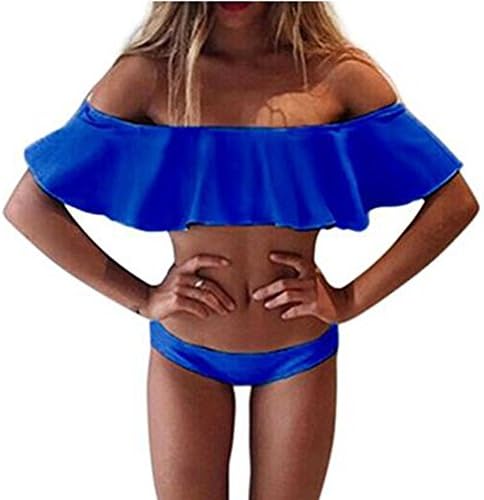 EVESUN Women's Ruffle Falbala Two Piece Swimsuit Padded Set Off Shoulder Sexy Monokini Swimsuit