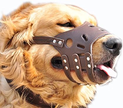 JeonbiuPet Adjustable Dog Muzzle Anti Bite Bark Allow Drink Soft Leather