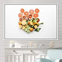 Framed Canvas Wall Art Fruity Citrus Colorful Farmhouse/Country Fruit Group Modern Art Multicolor Photography - 16x24 inches