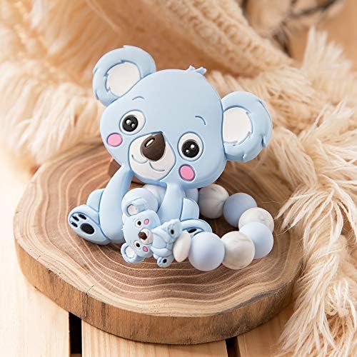 Animal Baby Teether Silicone Teether Double Blue Koala Pendant Safe Food Grade Silicone Chewable Beads Mini Pendant Nursing Bracelet Neutral Gift