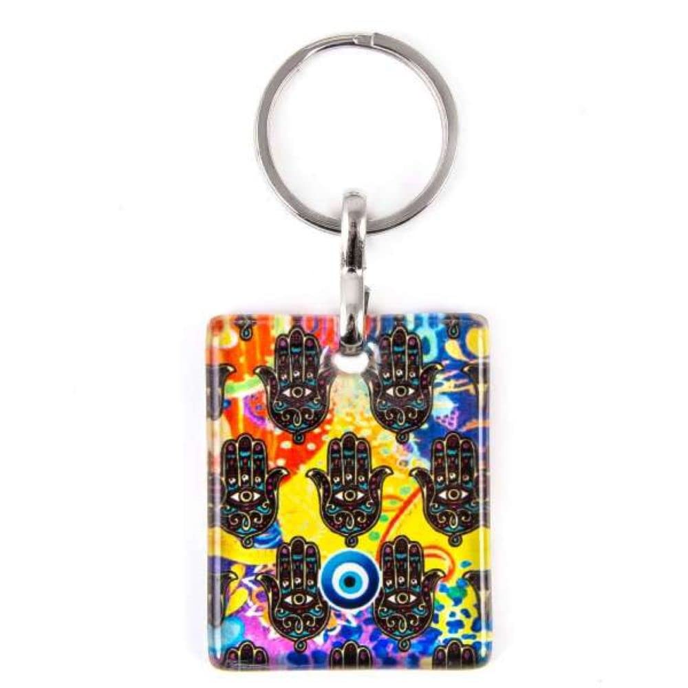 Jeannieparnell 569 - Hamsa Hand & Lucky Evil Eye Nazar Boncuk Glass Keyring Protection & Good Luck
